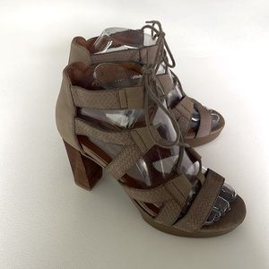 Taupe Lace-Up Block Heel Sandals
